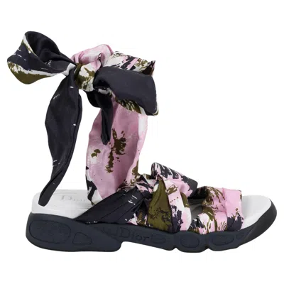 Pre-owned Dior Christian  Pink Blue 2015 Brooklyn Scarf Sandals Shoes 40.5