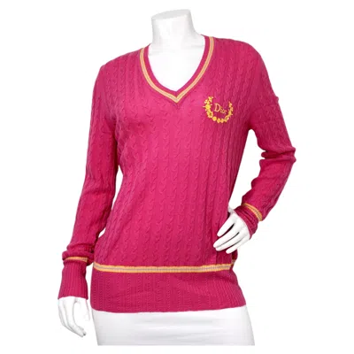 Pre-owned Dior Christian  Pink Cable-knit Cashmere V-neck Sweater
