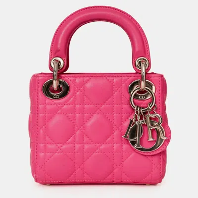 Pre-owned Dior Christian  Pink Cannage Leather Mini 'lady ' With Strap