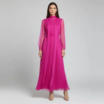 Pre-owned Dior Christian  Pink Chiffon Tie Halter Neck Pleated Gown L