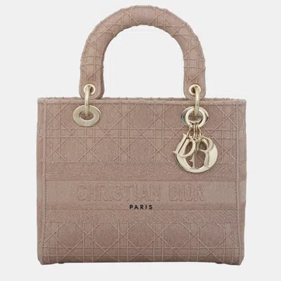 Pre-owned Dior Christian  Pink Embroidered Canvas Medium D-lite Lady  Bag