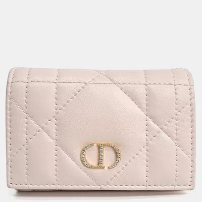 Pre-owned Dior Christian  Pink Leather Caro Glycine Card Holder S4206