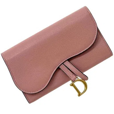 Pre-owned Dior Christian  Pink Leather Long Wallet (tri-fold) ()