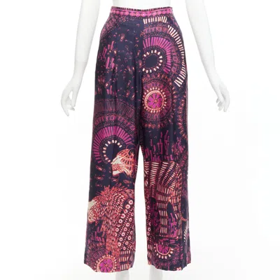 Pre-owned Dior Christian  Pink Navy Kaleidoscope Animal Print Cotton Wide Pants Fr36 S