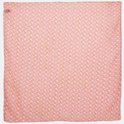 Pre-owned Dior Christian  Pink Oblique Print Silk Square Scarf