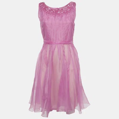 Pre-owned Dior Christian  Pink Organza Flared Mini Dress S