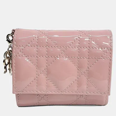 Pre-owned Dior Christian  Pink Patent Cannage Wallet
