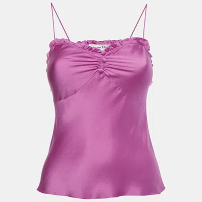Pre-owned Dior Christian  Pink Silk Ruched Neck Detail Camisole S