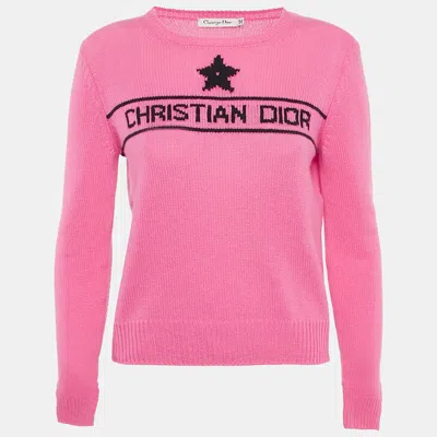 Pre-owned Dior Christian  Pink Star Logo Intarsia Sweater M
