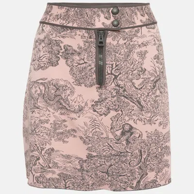 Pre-owned Dior Christian  Pink Toile De Jouy Sauvage Jacquard Knit Iviera Mini Skirt L