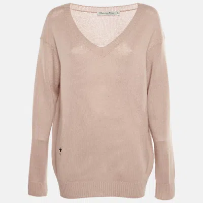 Pre-owned Dior Christian  Pink Wool Knit V-neck Sweater L