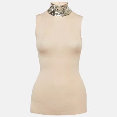 Pre-owned Dior Christian  Pink Wool Sequin Mock Neck Top S