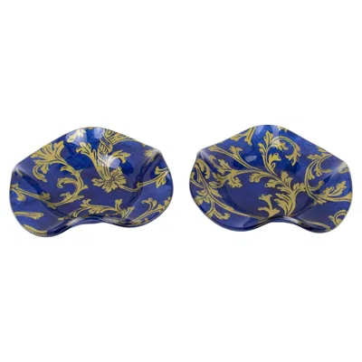 Pre-owned Dior Christian  Plexiglass Lucite And Toile De Jouy Bowl Centerpiece, A Pair In Purple
