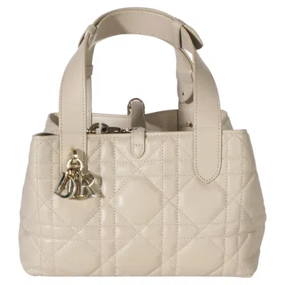 Pre-owned Dior Christian  Powder Beige Macrocannage Calfskin Small  Toujours Tote In Brown