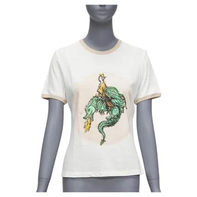 Pre-owned Dior Christian  Princess And Dragon Green Cream Beige Foil Print Ringer Tshirt Xs In White