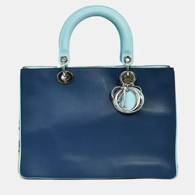 Pre-owned Dior Christian  Python Navy/light Blue Leather 'issimo' Top Handle With Strap And Pouch
