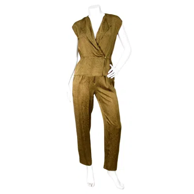 Pre-owned Dior Christian  Python Print Silk Wrap Top & Pant Set Circa 1970s In Brown