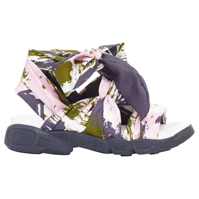 Pre-owned Dior Christian  Raf Simons 2015 Brooklyn Pink Green Scarf Gladiator Sandals Eu38