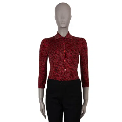 Pre-owned Dior Christian  Red & Black Cashmere 2021 Leopard Body Top Shirt 36 Xs