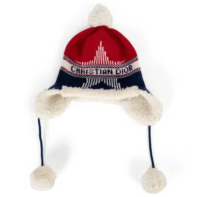 Pre-owned Dior Christian  Red Blue White Wool 2021 Alps Fleece Trim Shapka Beanie Hat U