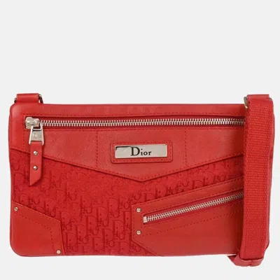 Pre-owned Dior Christian  Red Canvas Trotter Shoulder Bag