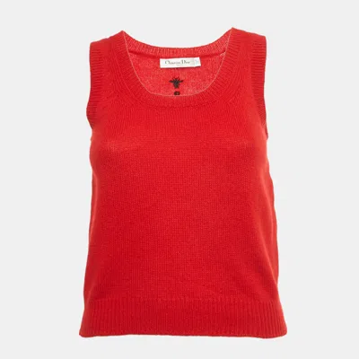 Pre-owned Dior Christian  Red Cashmere Knit Tank Sweater L