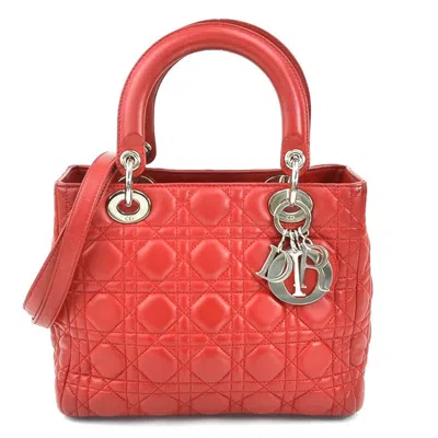Pre-owned Dior Christian  Red Color Leather Handbag Shoulder Bag ()