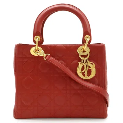 Pre-owned Dior Christian  Red Color Leather Handbag Tote Bag ()