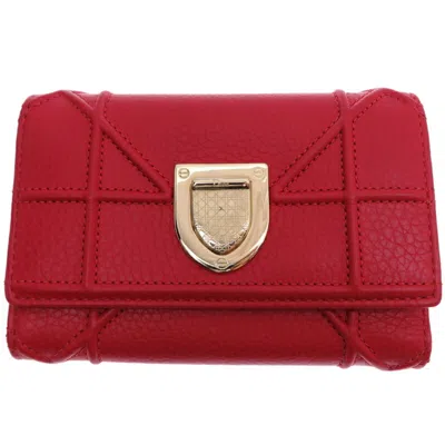 Pre-owned Dior Christian  Red Color Leather Wallet (tri-fold) ()
