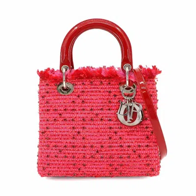 Pre-owned Dior Christian  Red Color Tweed Leather Handbag Shoulder Bag ()