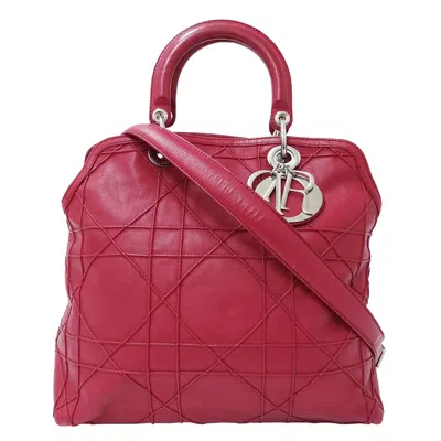 Pre-owned Dior Christian  Red Color Wine Leather Handbag Shoulder Bag ()