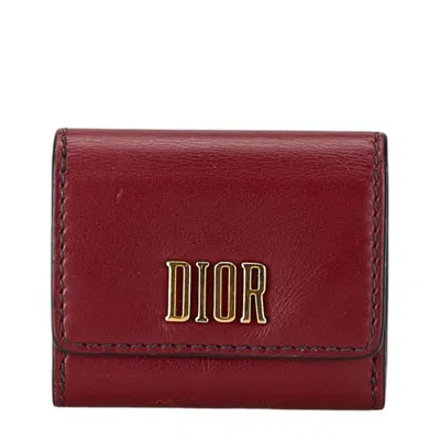 Pre-owned Dior Christian  Red Color Wine Leather Wallet (tri-fold) () In Red Color, Wine