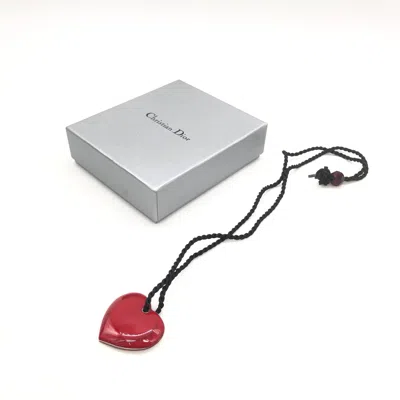 Pre-owned Dior Christian  Red Heart Pendant Necklace With Braided Women's String () In Multi