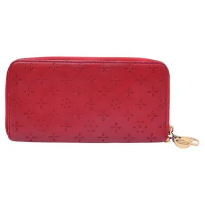 Pre-owned Dior Christian  Red Laser-cut Leather Zip Around Wallet