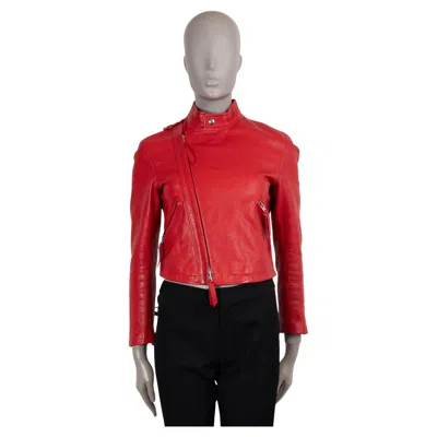 Pre-owned Dior Christian  Red Leather 2018 Shaman Biker Jacket 36 Xs