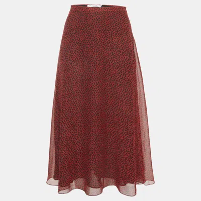 Pre-owned Dior Christian  Red Leopard Print Chiffon Flared Midi Skirt M