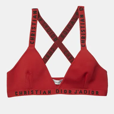 Pre-owned Dior Christian  Red Logo Knit Bralette Top Xs