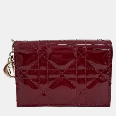 Pre-owned Dior Christian  Red Patent Cannage Card Holder S0011