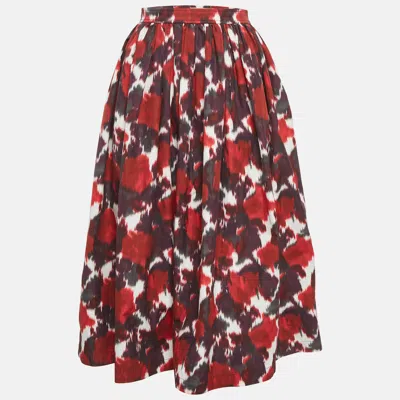 Pre-owned Dior Christian  Red Printed Cotton Gathered Midi Skirt M In Blue