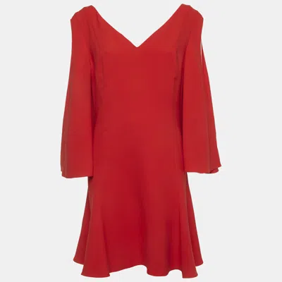 Pre-owned Dior Christian  Red Silk Flared Knee Length Dress L