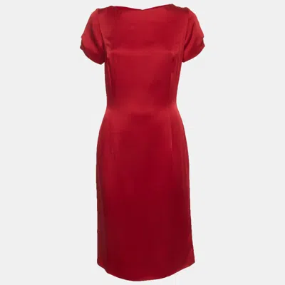 Pre-owned Dior Christian  Red Synthetic Satin Short Sleeve Knee Length Dress L