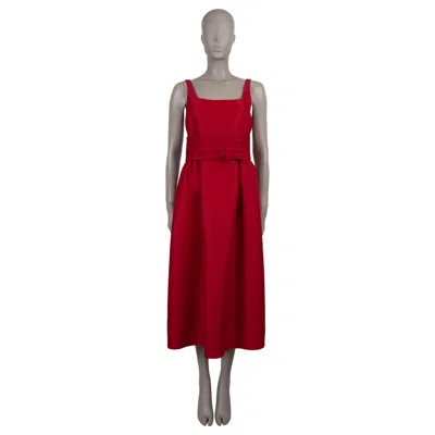 Pre-owned Dior Christian  Red Wool & Silk 2023 Belted Shantung Midi Cocktail Dress 36 Xs