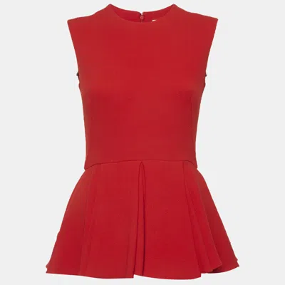Pre-owned Dior Christian  Red Wool Crepe Sleeveless Peplum Top M
