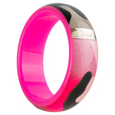 Pre-owned Dior Christian  Resin Acrylic Bracelet Bangle Pink And Glitter Abstract Pattern