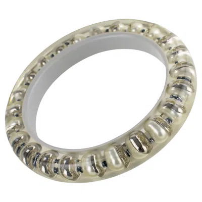 Pre-owned Dior Christian  Resin Bracelet Bangle With Pearl And Silvered Metal Inclusions In Multi