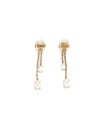 Dior Christian  Rhinestone And Pearl Tribales Earrings In Gold