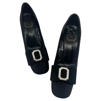 Pre-owned Dior Christian  Rhinestone Bow Black Satin Pumps, 1960s