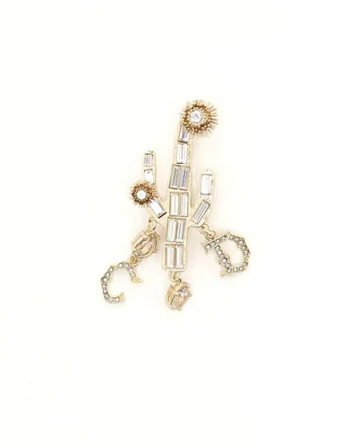 Dior Christian  Rhinestone Brooch In Gold