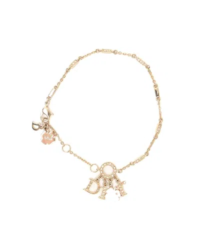 Pre-owned Dior Christian  Rhinestone Charm Bracelet In Gold