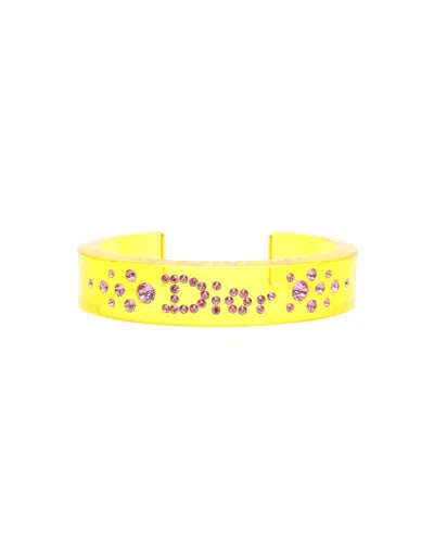 Dior Christian  Rhinestone Cuff Bracelet In Yellow